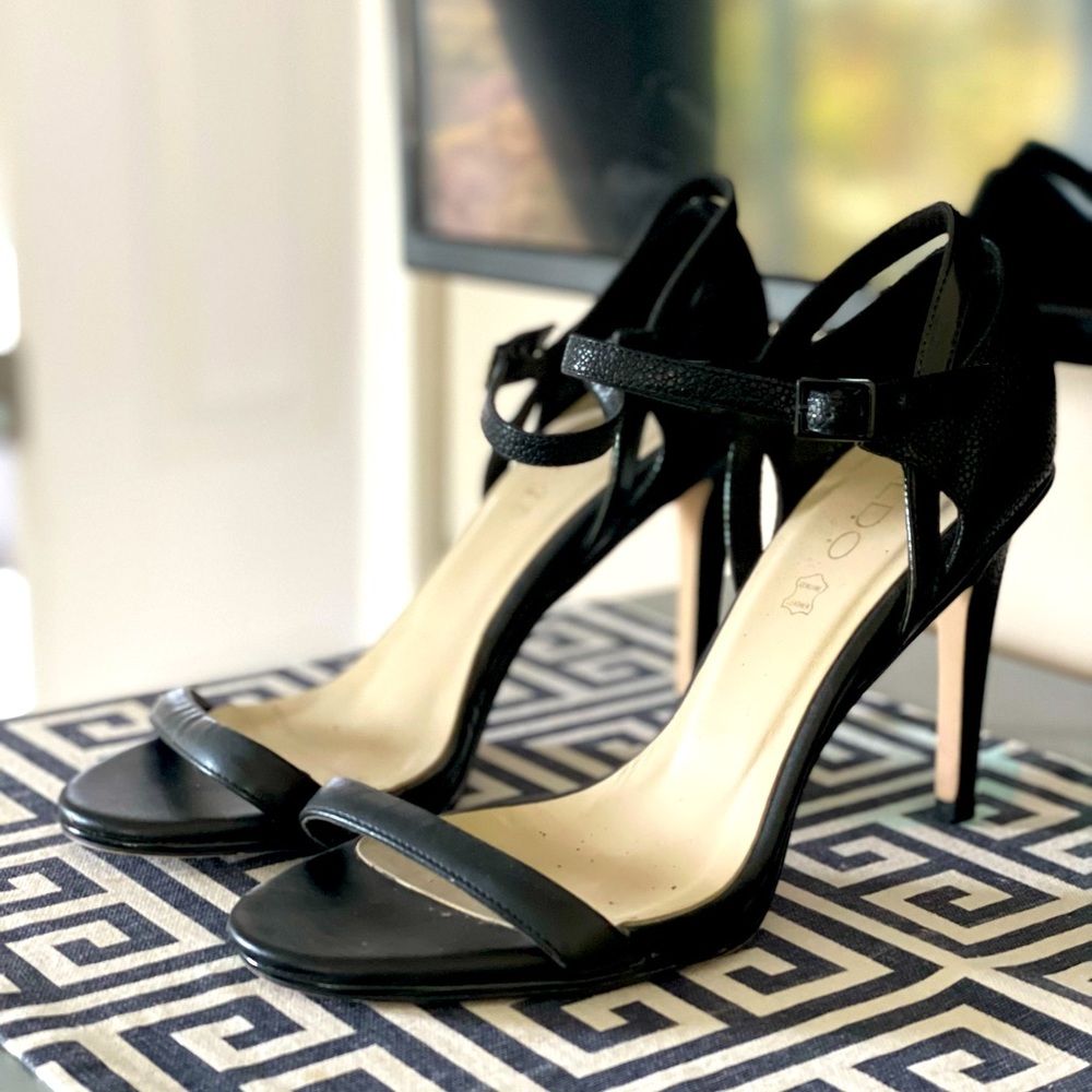 Black leather stilettos